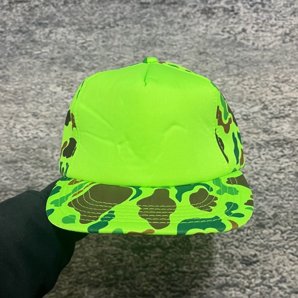 Vintage 90s Neon Green Camouflage Trucker Hat Mesh Outdoor Hunting‎ Adjustable